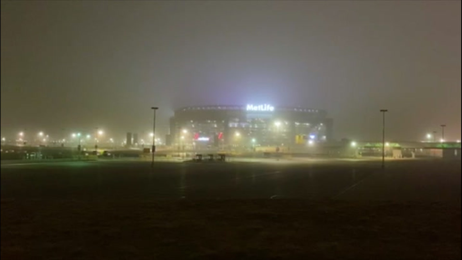 The night of Feb. 18, fog shrouded MetLife Stadium in East Rutherford, New Jersey.