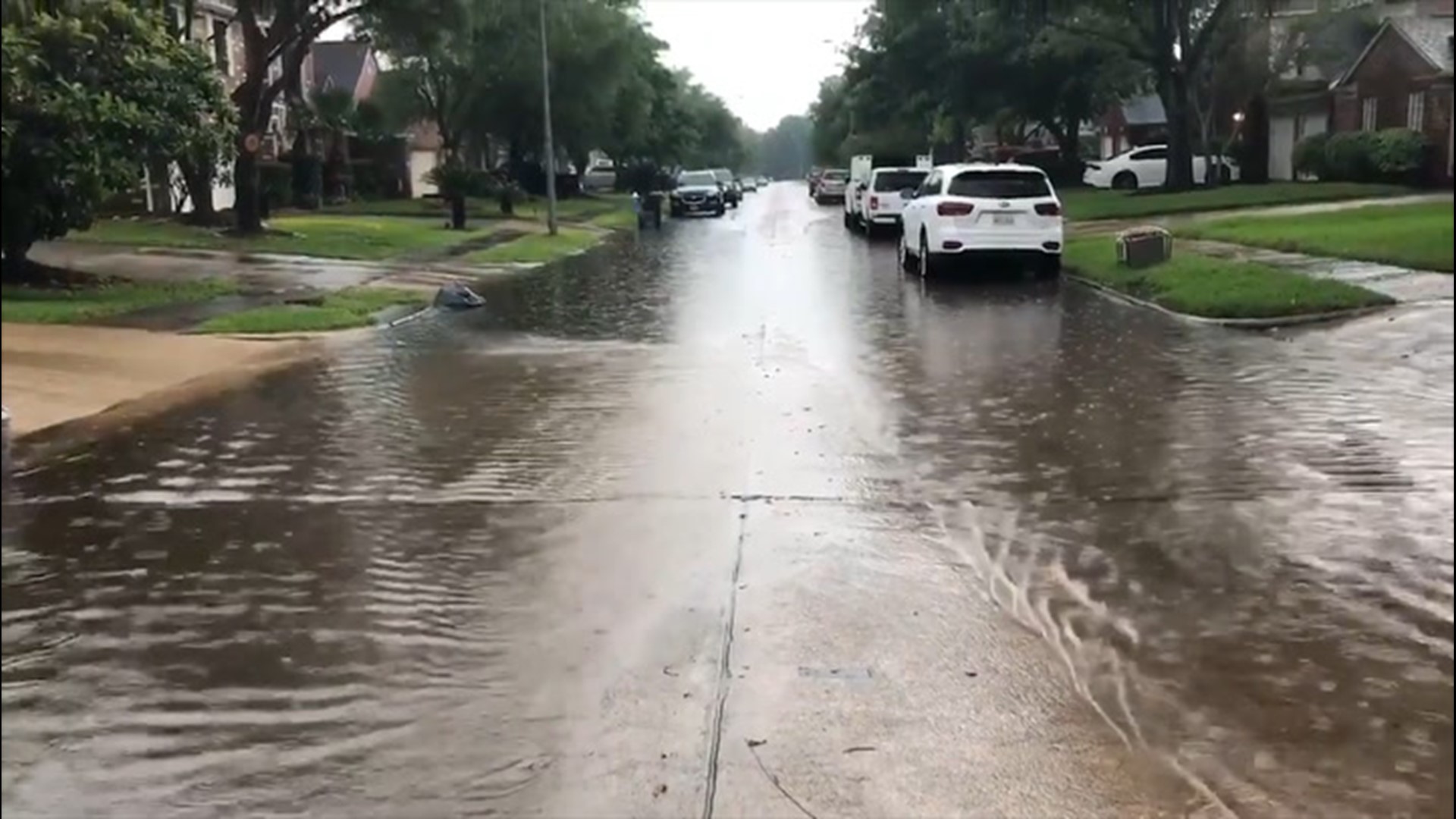 You may want to use a boat instead as this neighborhood turns into a small creek in Houston, Texas, amid heavy rain and flooding on April 18.