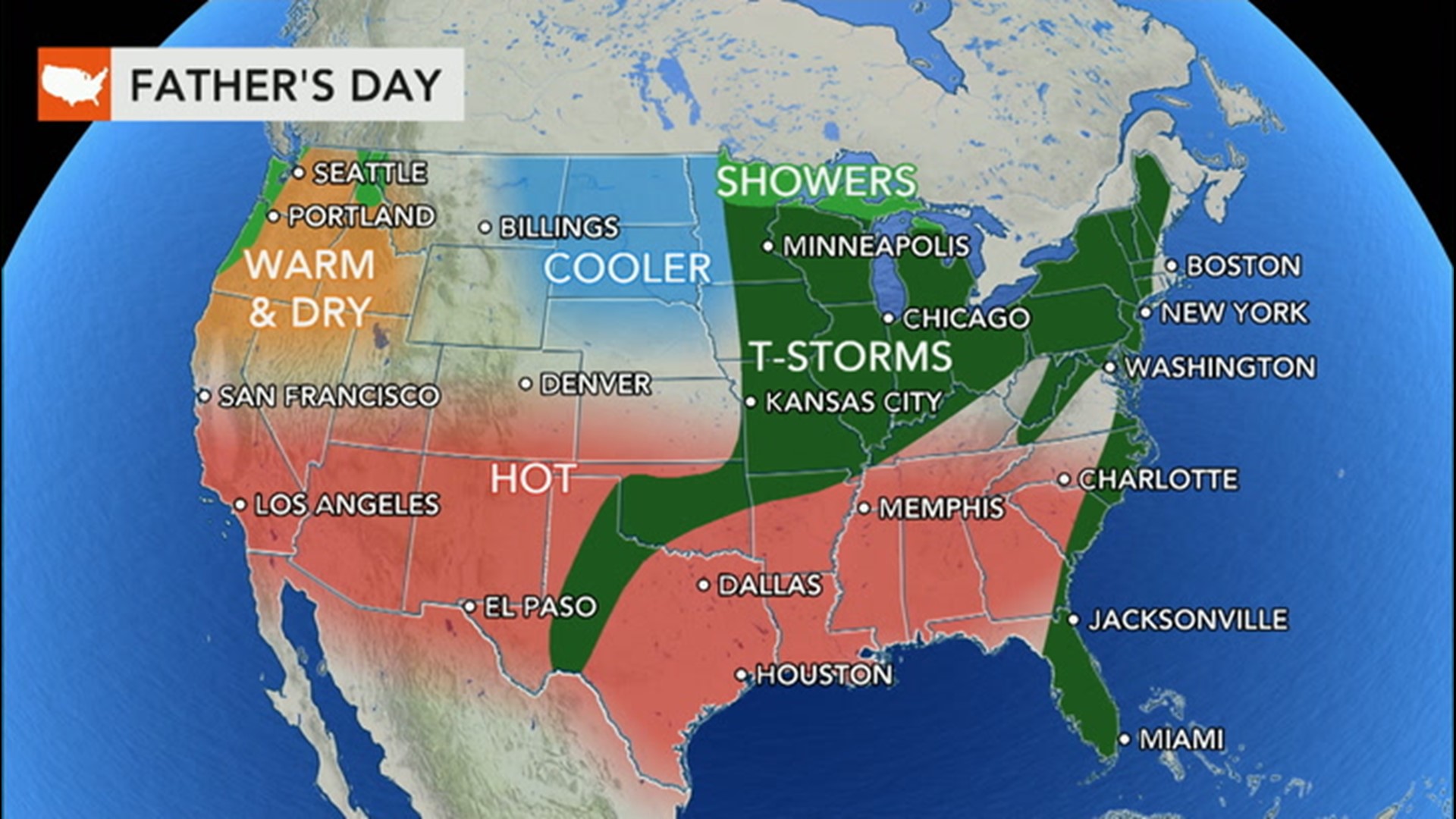 Bernie Rayno says changes in the forecast are expected for Father's Day weekend across the U.S., including increasing warmth in the Northeast.