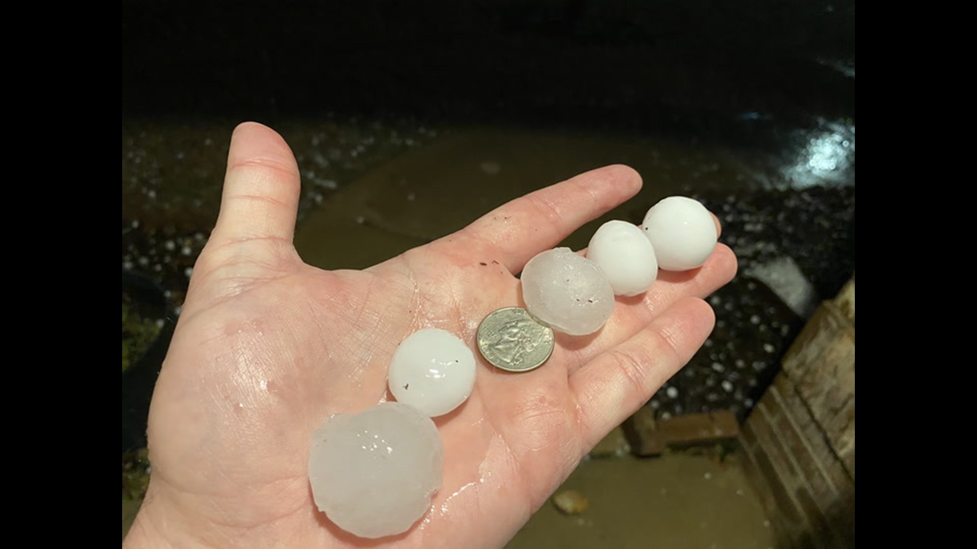 Hail ranging from penny-sized to over golf ball-sized hit parts of Texas still recovering from record cold on Feb. 25.
