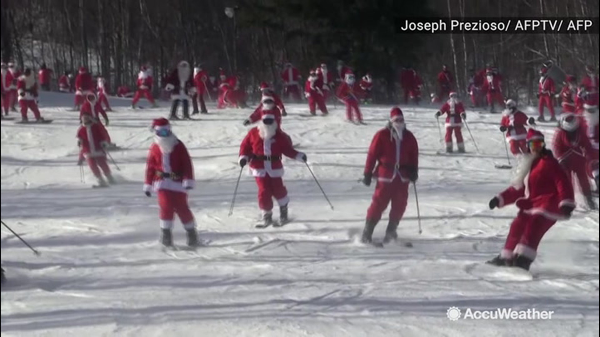 Hundreds of skiiers showed up to Sunday Resort in Newry, Maine, dressed up as Santa Claus to support the River Fund charity on Dec. 8.