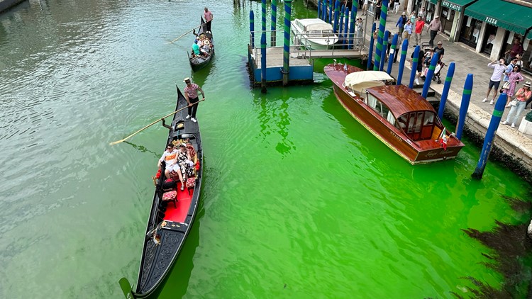 Venice police investigate bright green liquid in Grand Canal