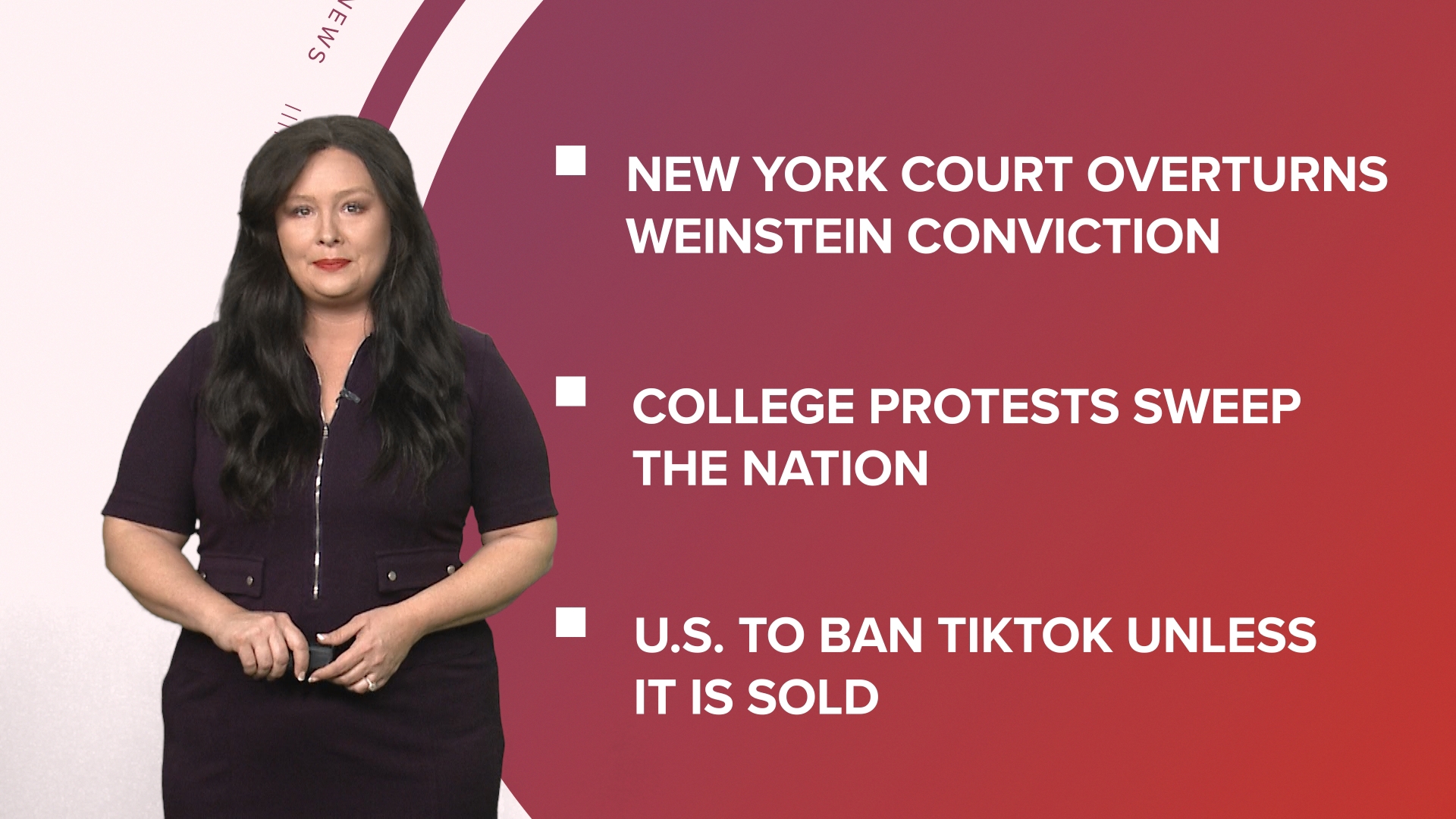A look at what is happening in the news from a 2020 rape conviction overturned for Harvey Weinstein to college protests sweep the nation and more.