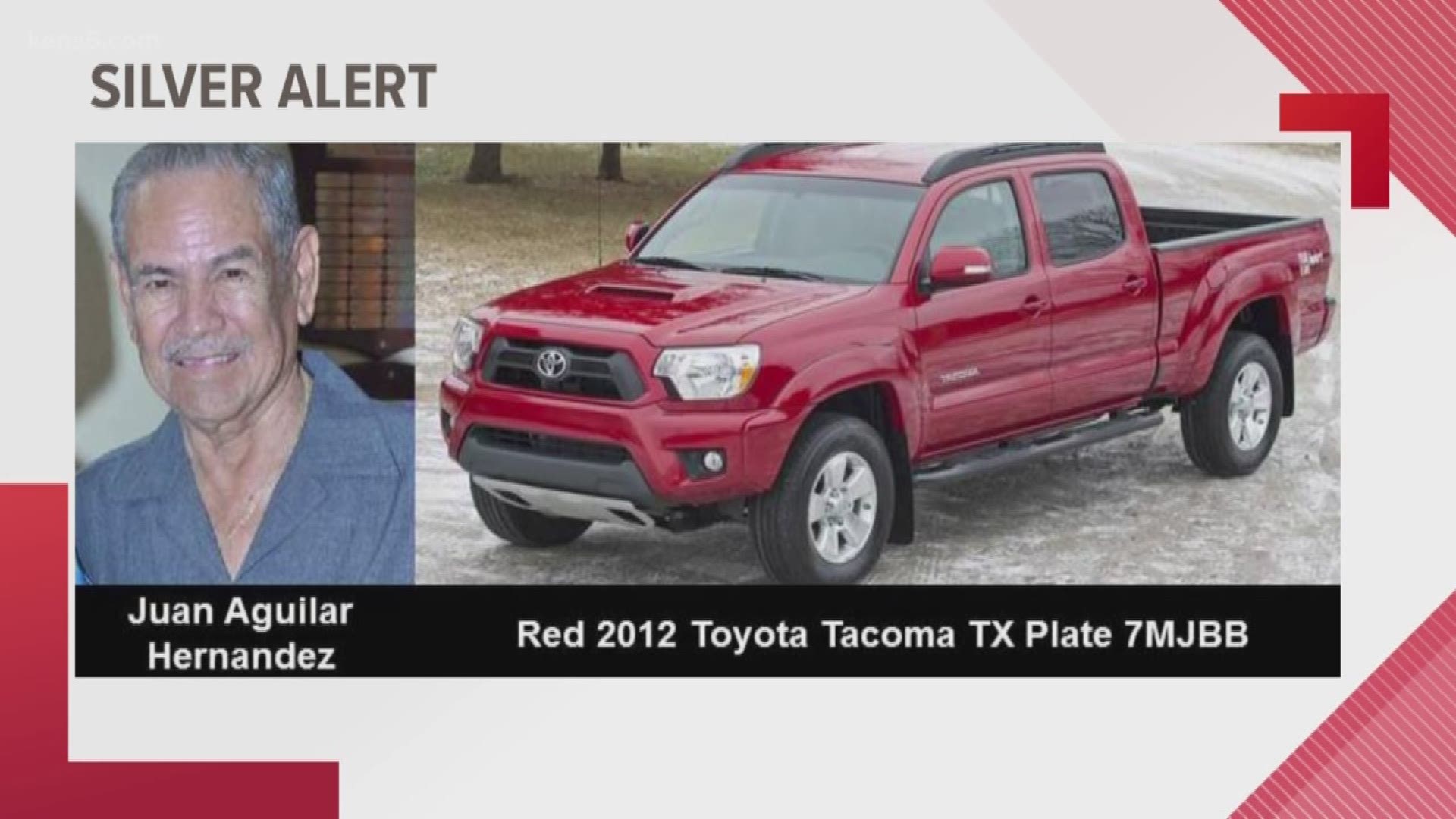 The San Antonio Police Department is searching for 78-year-old Juan Aguilar Hernandez, who was last seen Monday afternoon.
