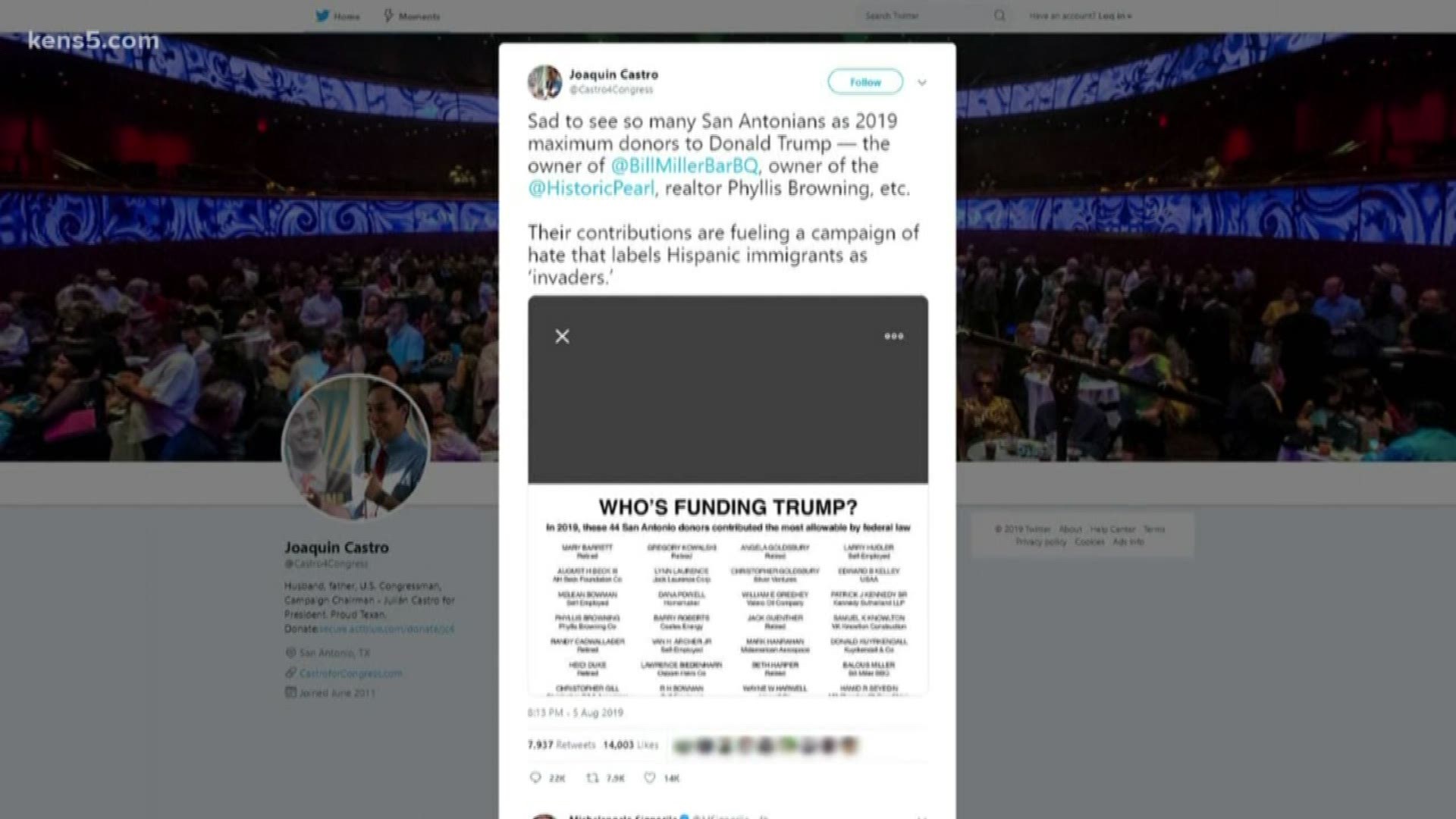 Congressman Joaquin Castro tweets list of major San Antonio Trump ...