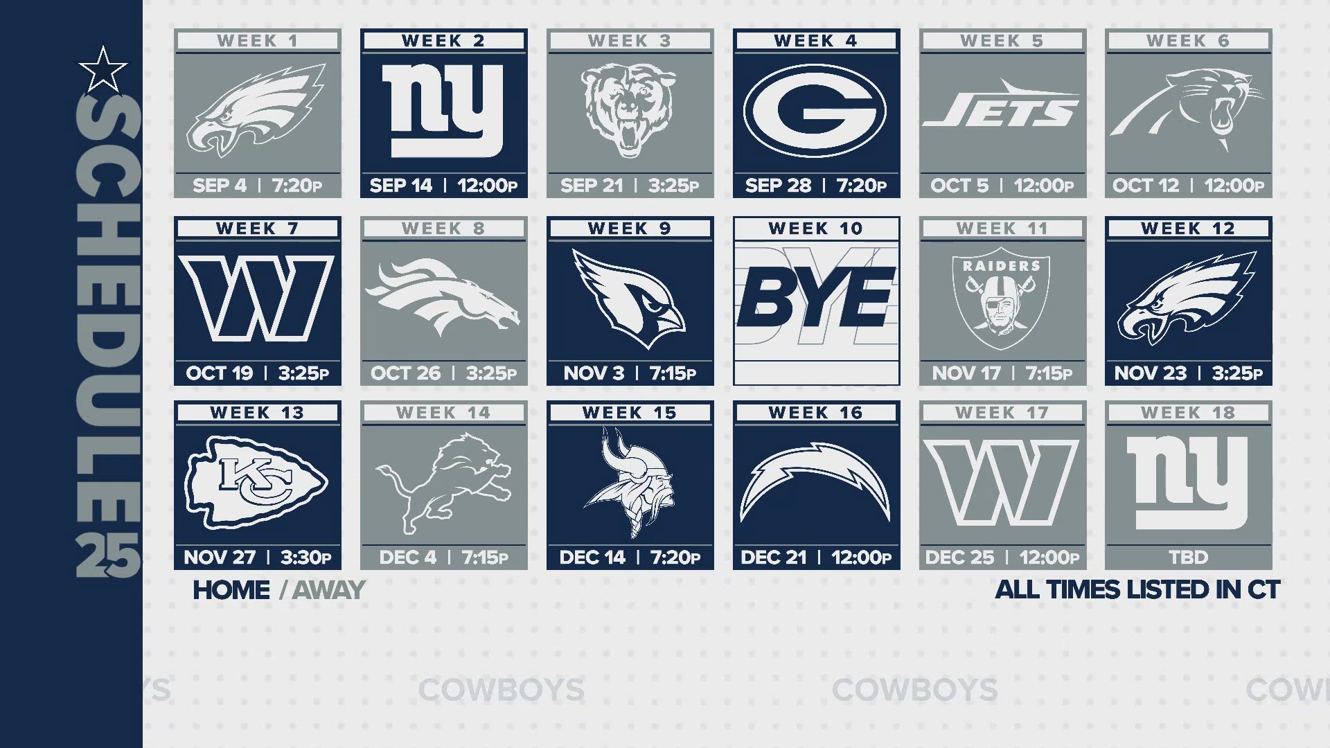 The Cowboys play on both Thanksgiving and Christmas this year.