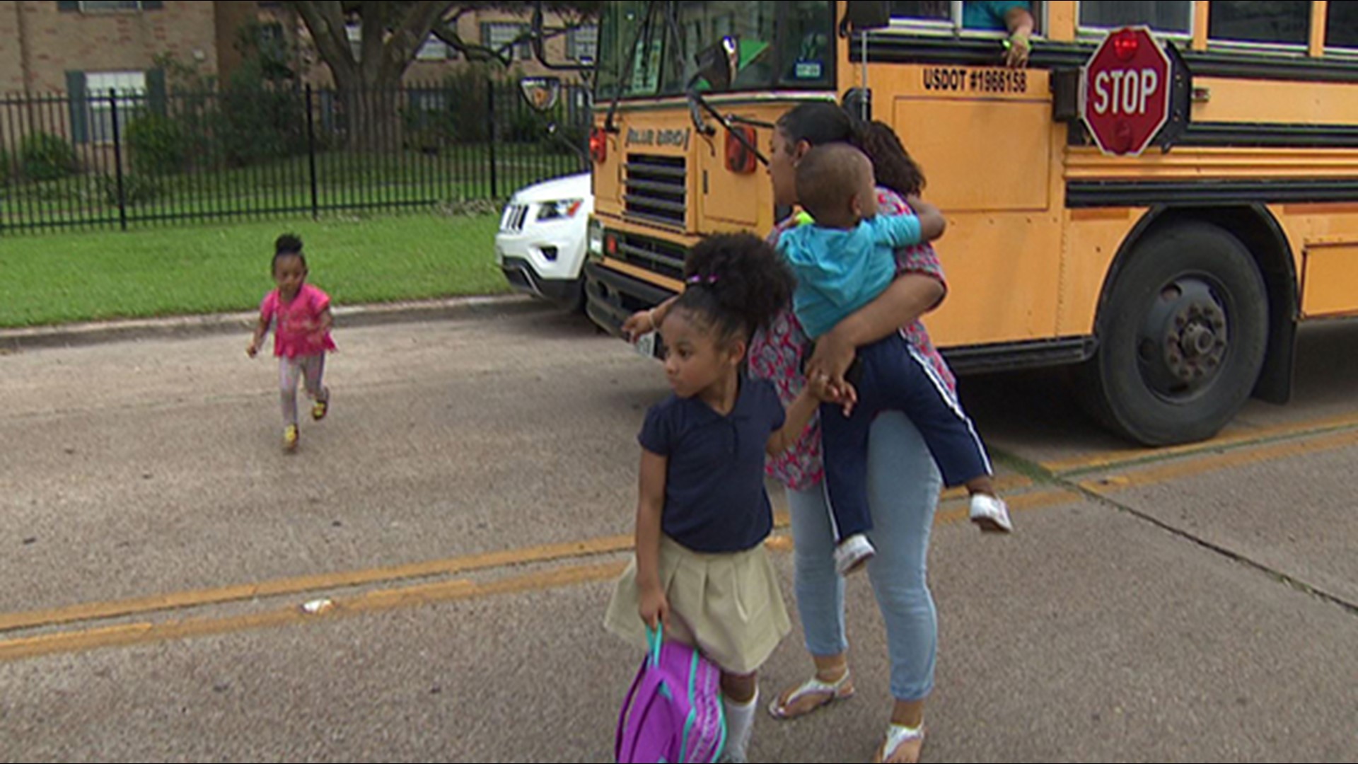 Houston police said they have arrested a teenager who was caught on camera nearly hitting a 5-year-old after speeding past a school bus in August.

Eighteen-year-old Julio Coreas has been charged with reckless driving and could face up to six months in prison, said the Harris County District Attorney's Office.