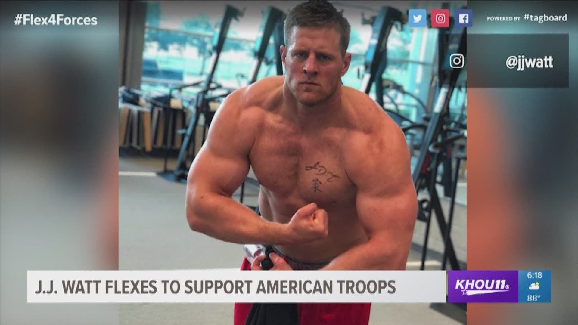 Ladies, have you seen this? No. 99 is showing off his Texas-sized muscles for "Flex 4 Forces."