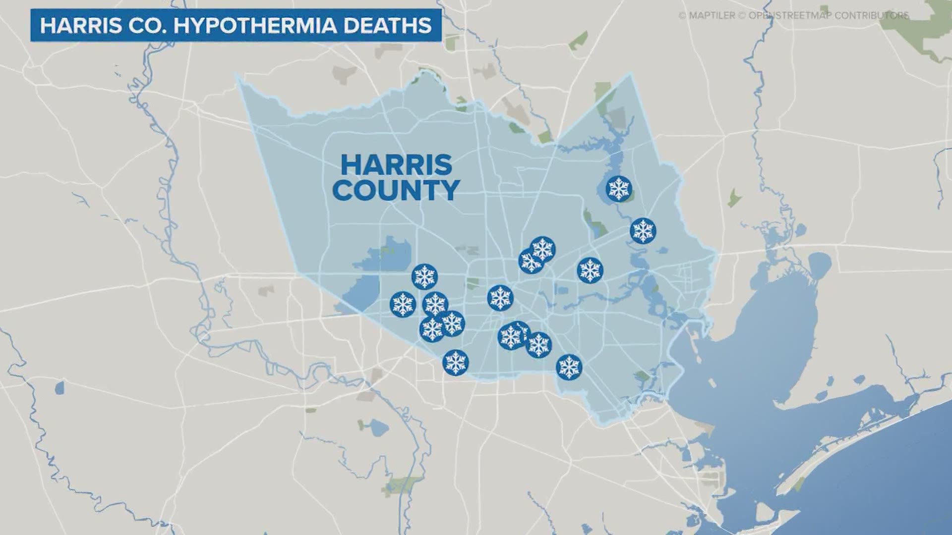 Medical examiners have so far determined 16 people in Harris County died from hypothermia last week.