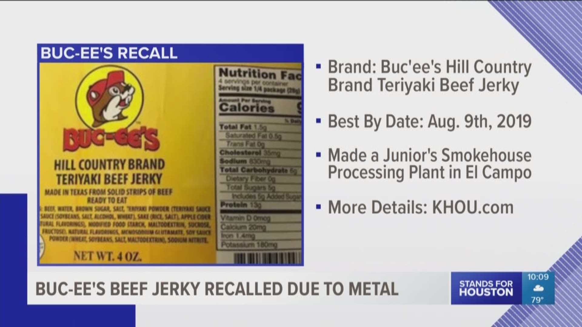 If you bought beef jerkey at Buc-ee's recently, you need to check the label. It could contain pieces of hard metal.