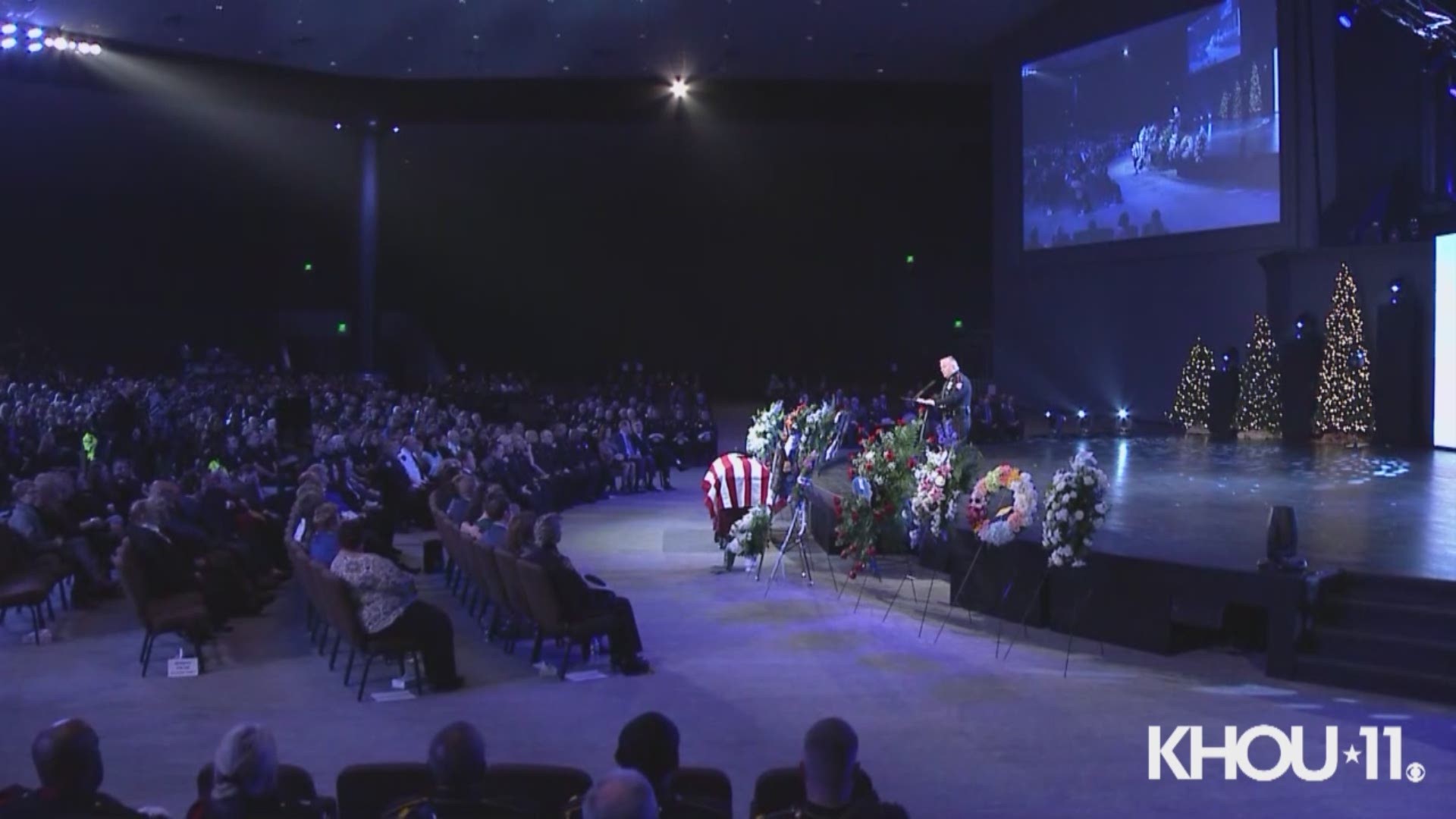 Nassau Bay Police Chief Tim Cromie spoke at the funeral for fallen police Sgt. Kaila Sullivan Wednesday.