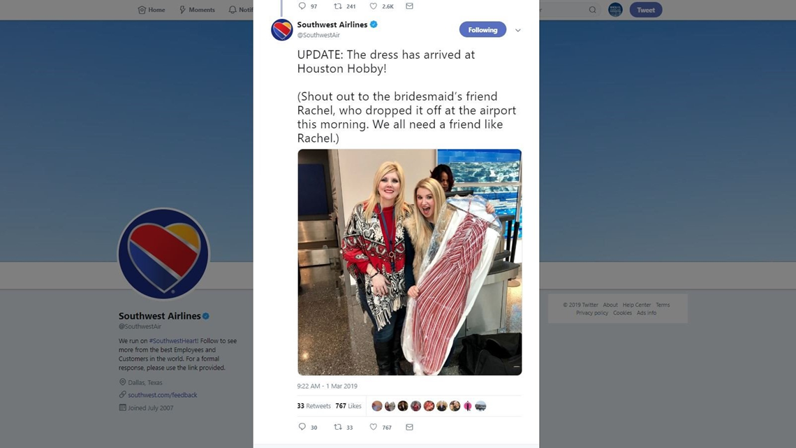 Southwest Airlines flies bridesmaid's dress to Costa Rica ahead of