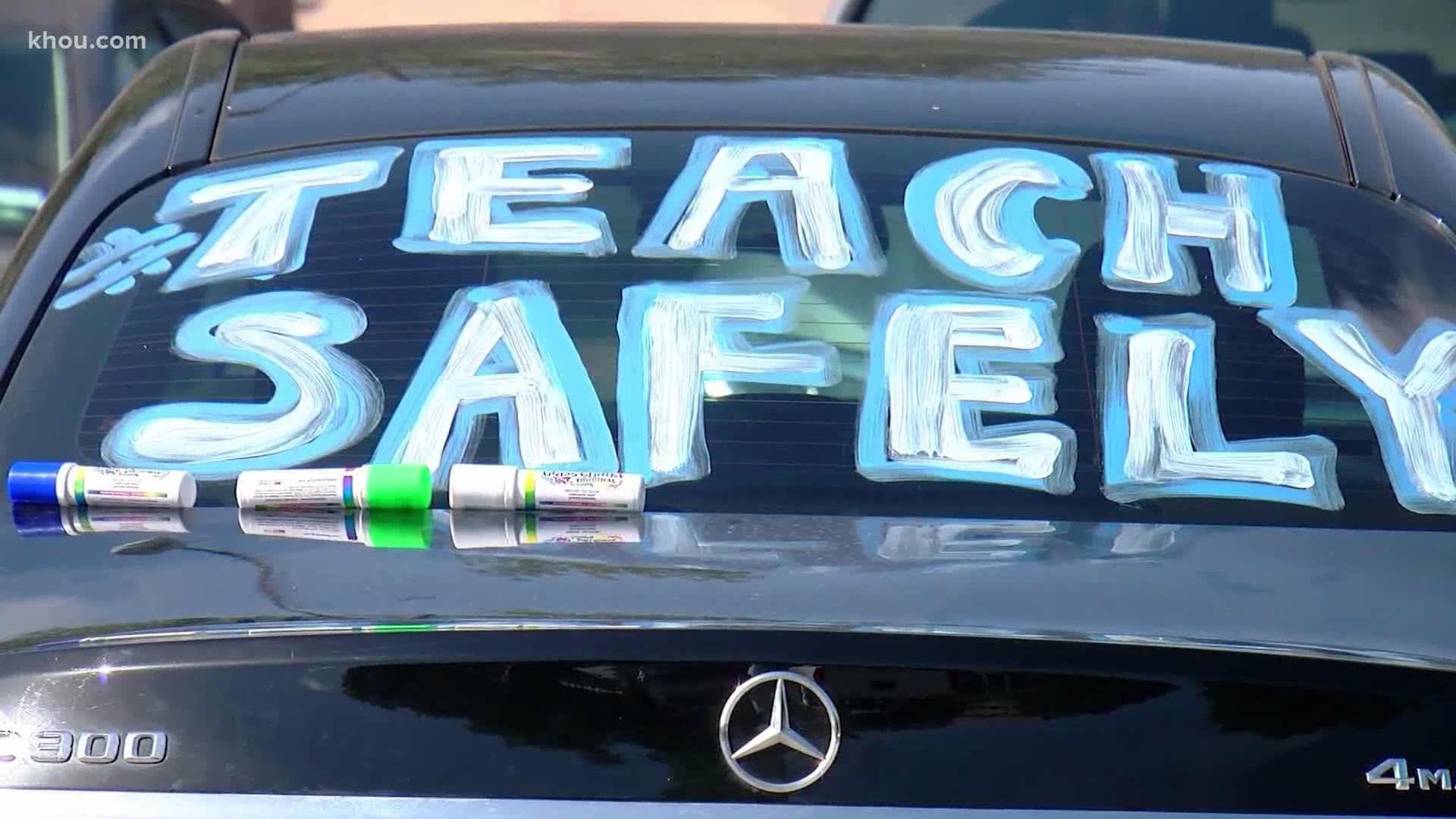 Texas teachers rallied in Austin Saturday in protest of returning to school campuses before adequate safety measures were in place to protect them from the COVID-19.
