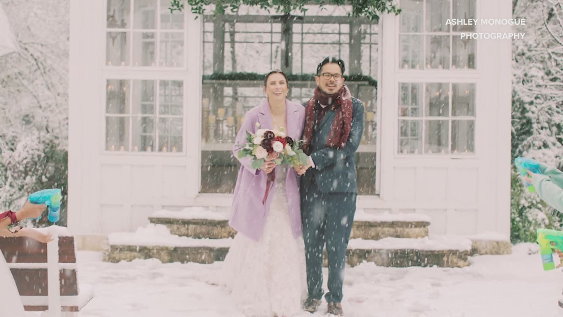 One couple's dream wedding had an unexpected surprise. The date they've had planned for months fell on Sunday, the day College Station got several inches of snow!
