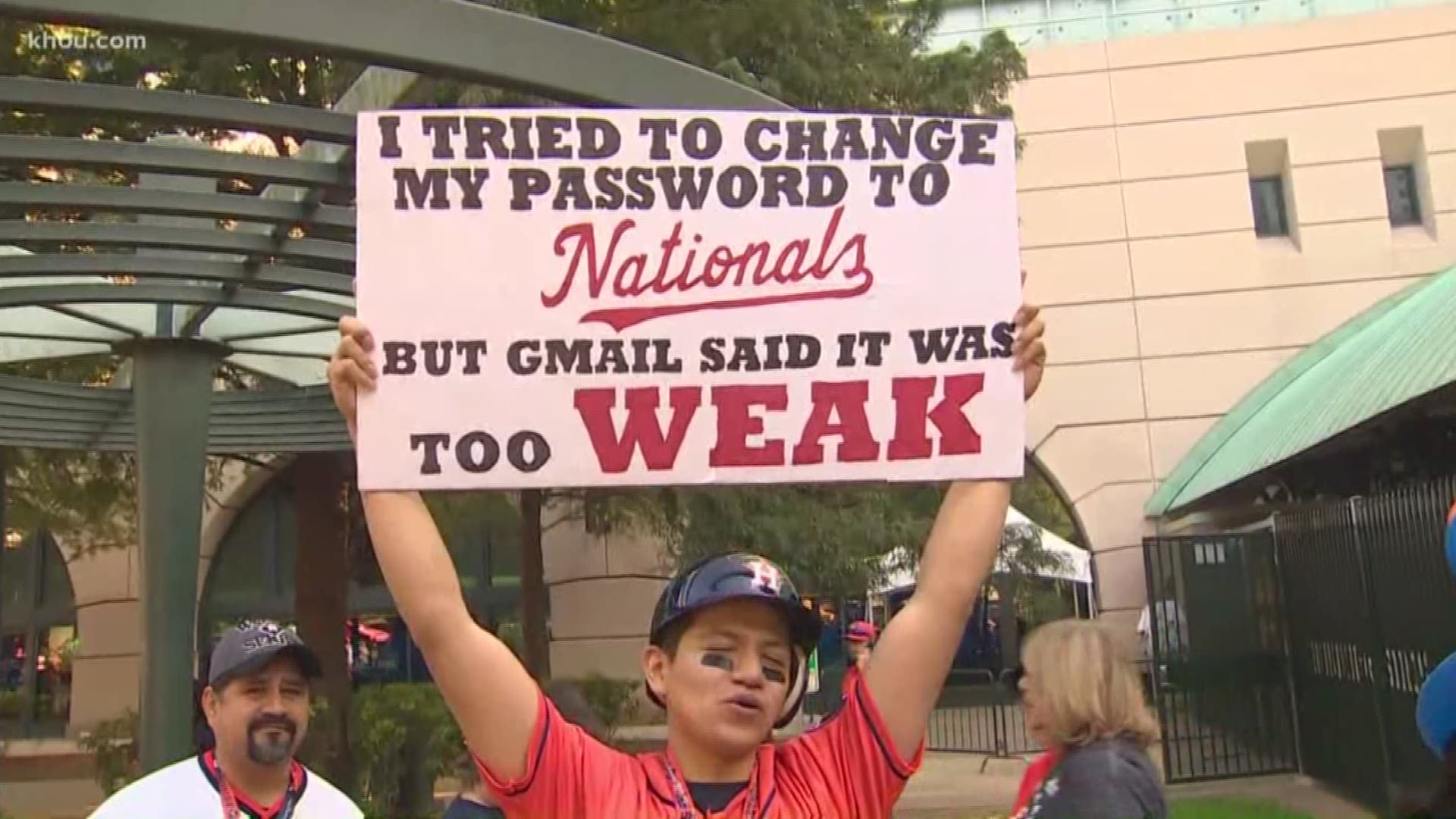 Fans get ready for Game 1 of the World Series at Fan Fest outside of Minute Maid Park.