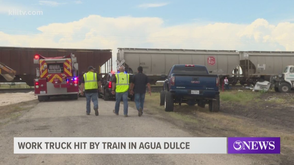 Two men hospitalized after truck hit by train in Agua Dulce, Texas