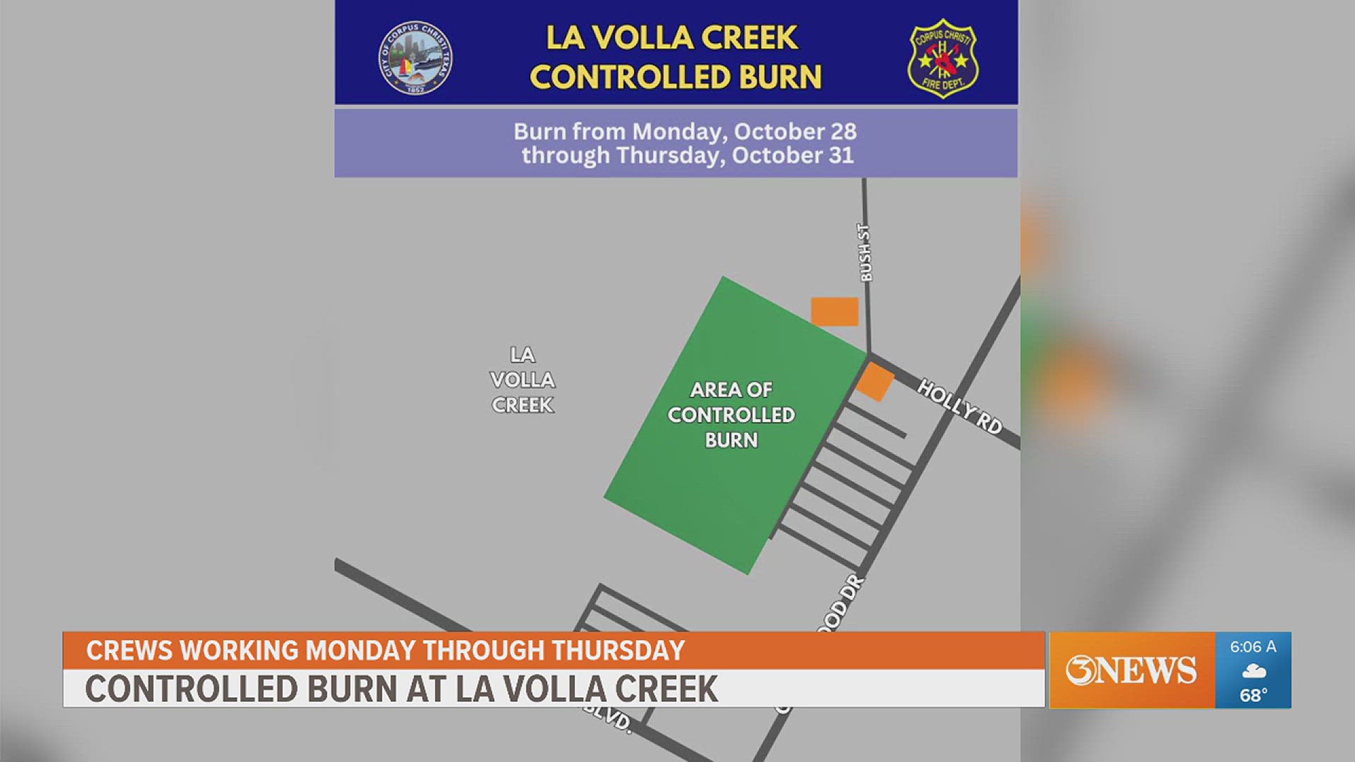 Crews will be working to burn brush items during daylight hours from Monday through Thursday.