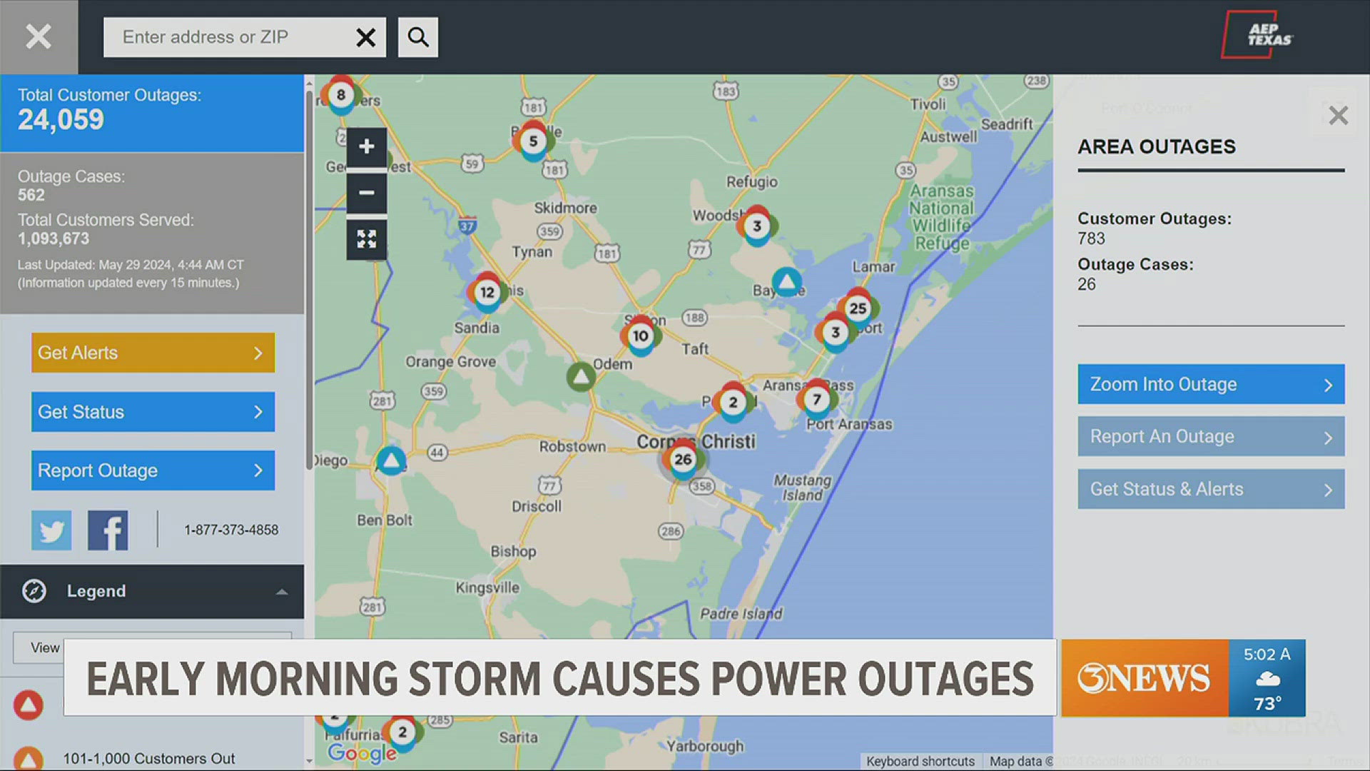 Smaller outages also were reported around other areas of the Coastal Bend.