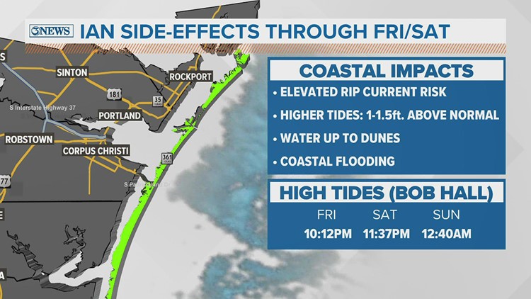 TROPICAL UPDATE: Coastal flooding continues on Coastal Bend beaches, Hurricane Ian heads to South Carolina