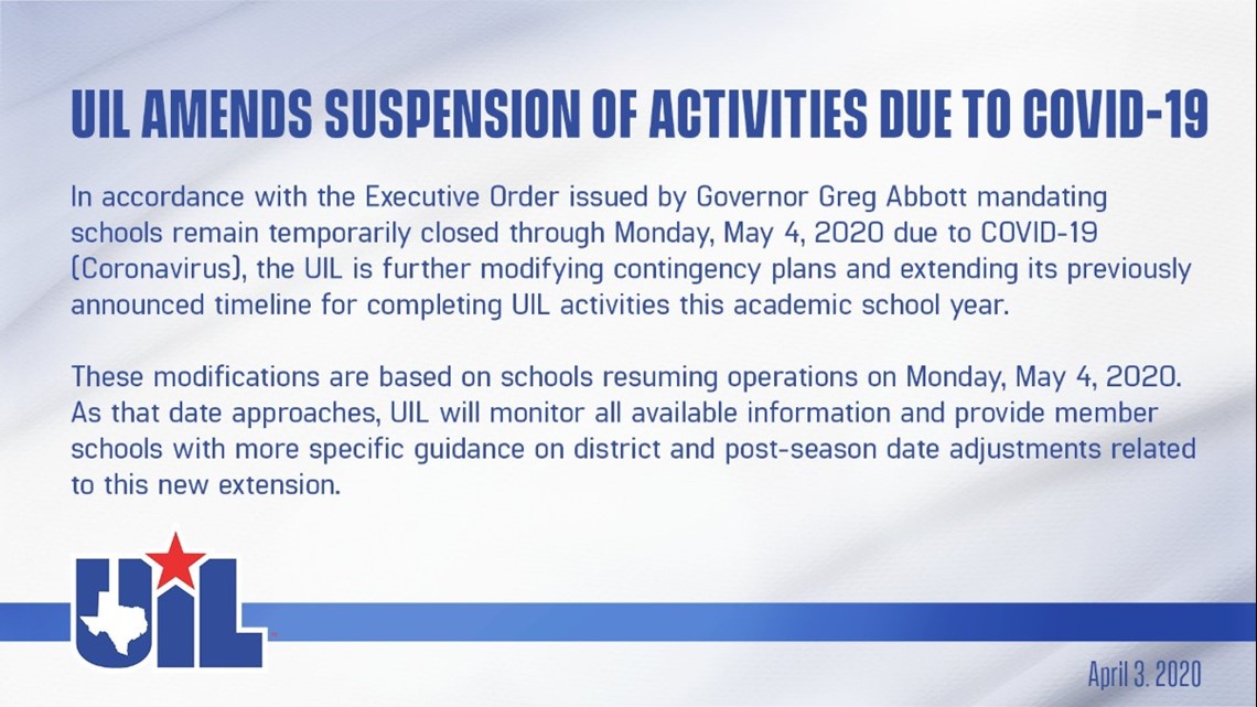UIL announces suspension of activities until further notice due to