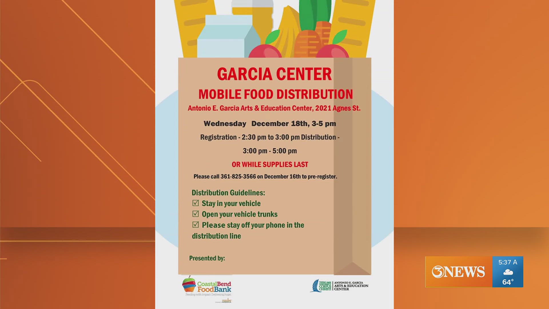 The mobile food distribution will take place Wednesday from 3-5 p.m.