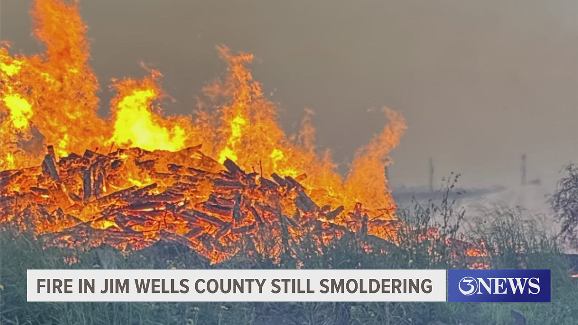 Fire officials estimate some thousands of railroad ties caught on fire just west of Alice, sparked by an ember from brush burning nearby.