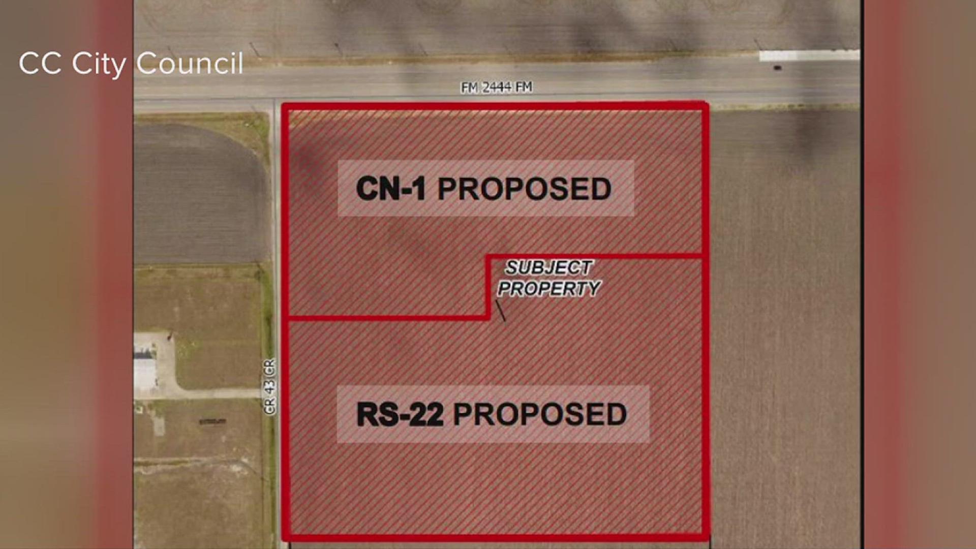 The undeveloped land on County Road 43 and Farm-to-Market Road 2444 could soon see houses and stores being built after city council proposed rezoning the area.