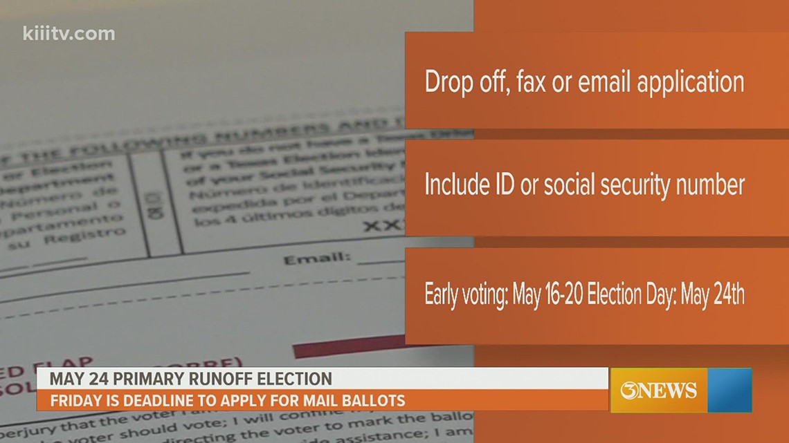 Today is the deadline to apply for mail-in ballot for May 24 primary runoff election
