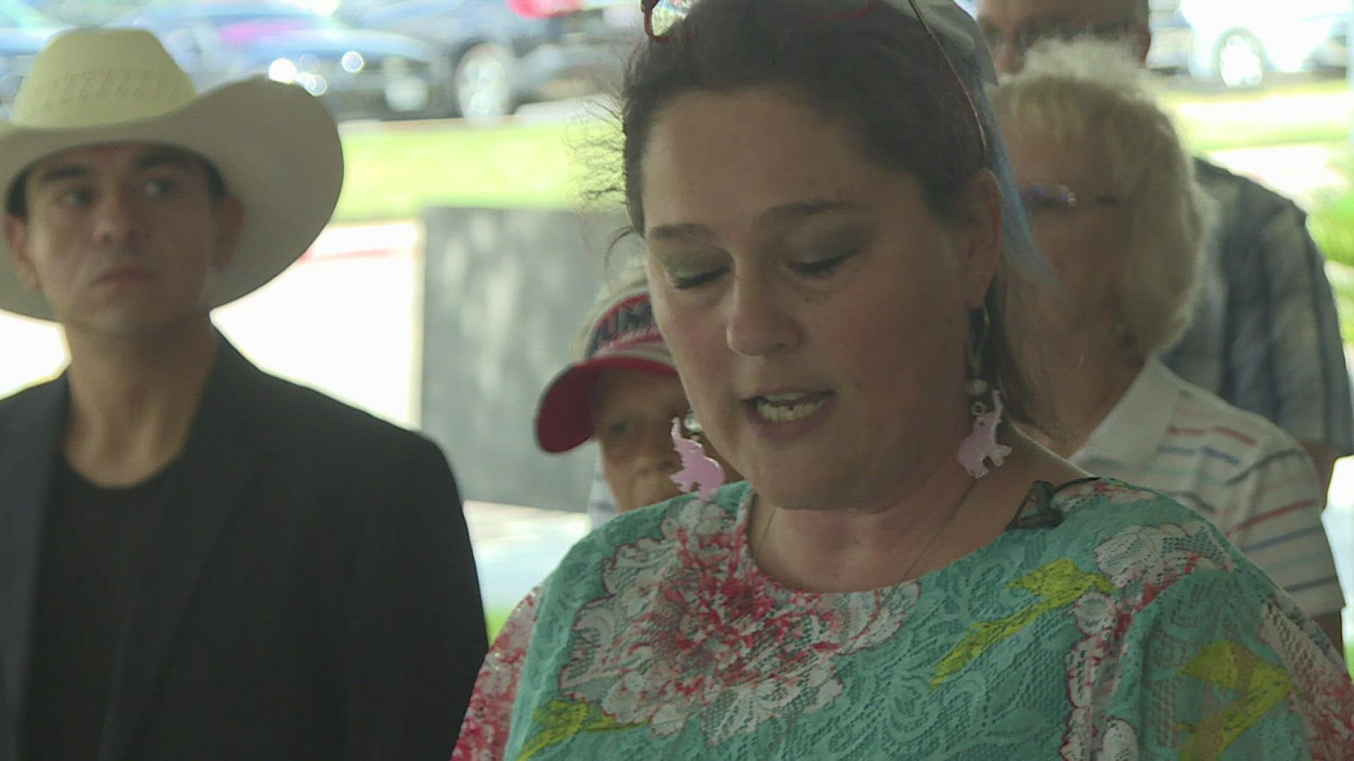 Local Republican Party Chair Barbie Baker spoke to members of multiple organizations in front of the courthouse.