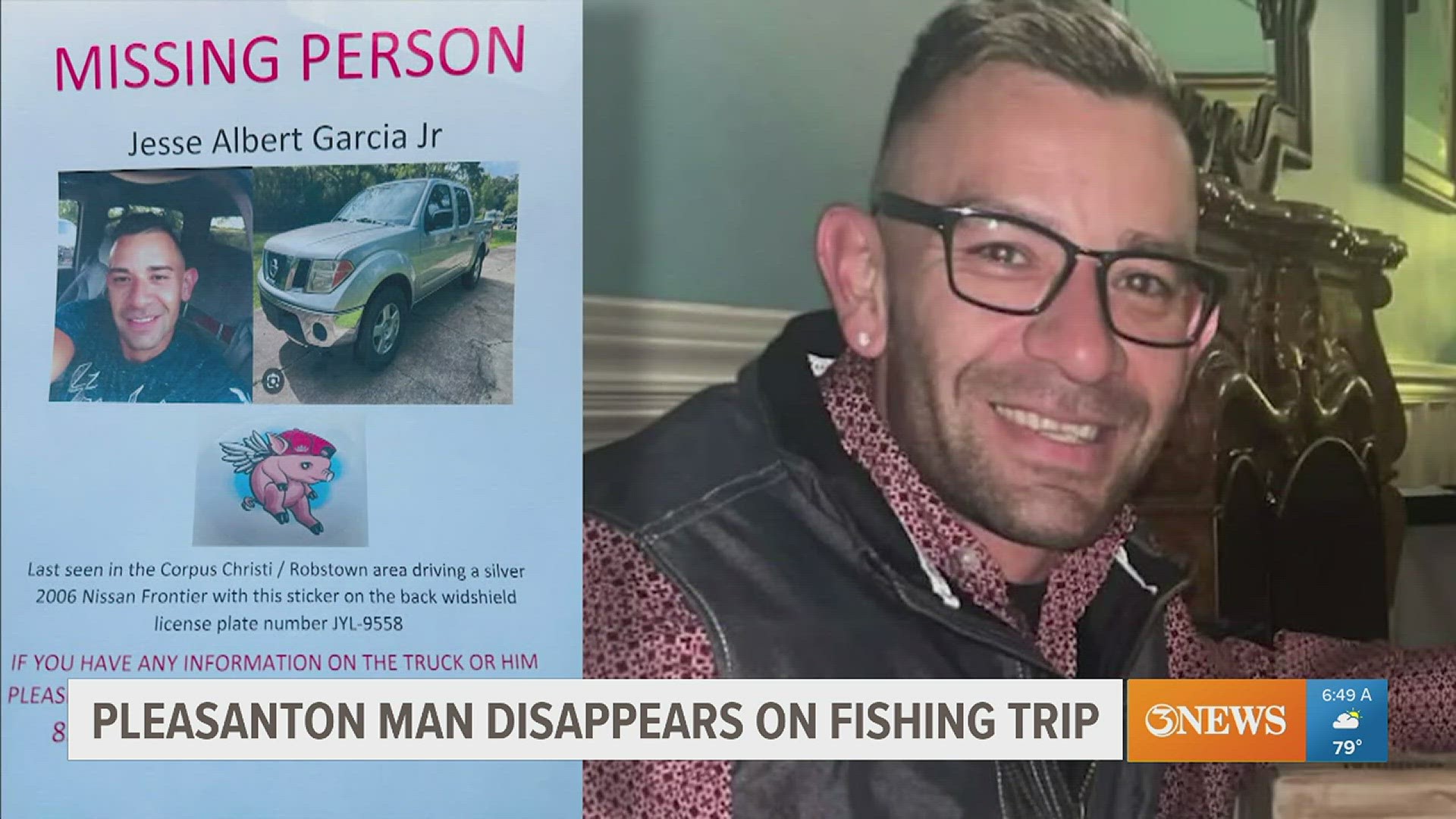 38-year-old Jesse Albert Garcia, Jr. told his family he was going to the Corpus/Robstown area to go fishing with friends. Foul play is suspected.