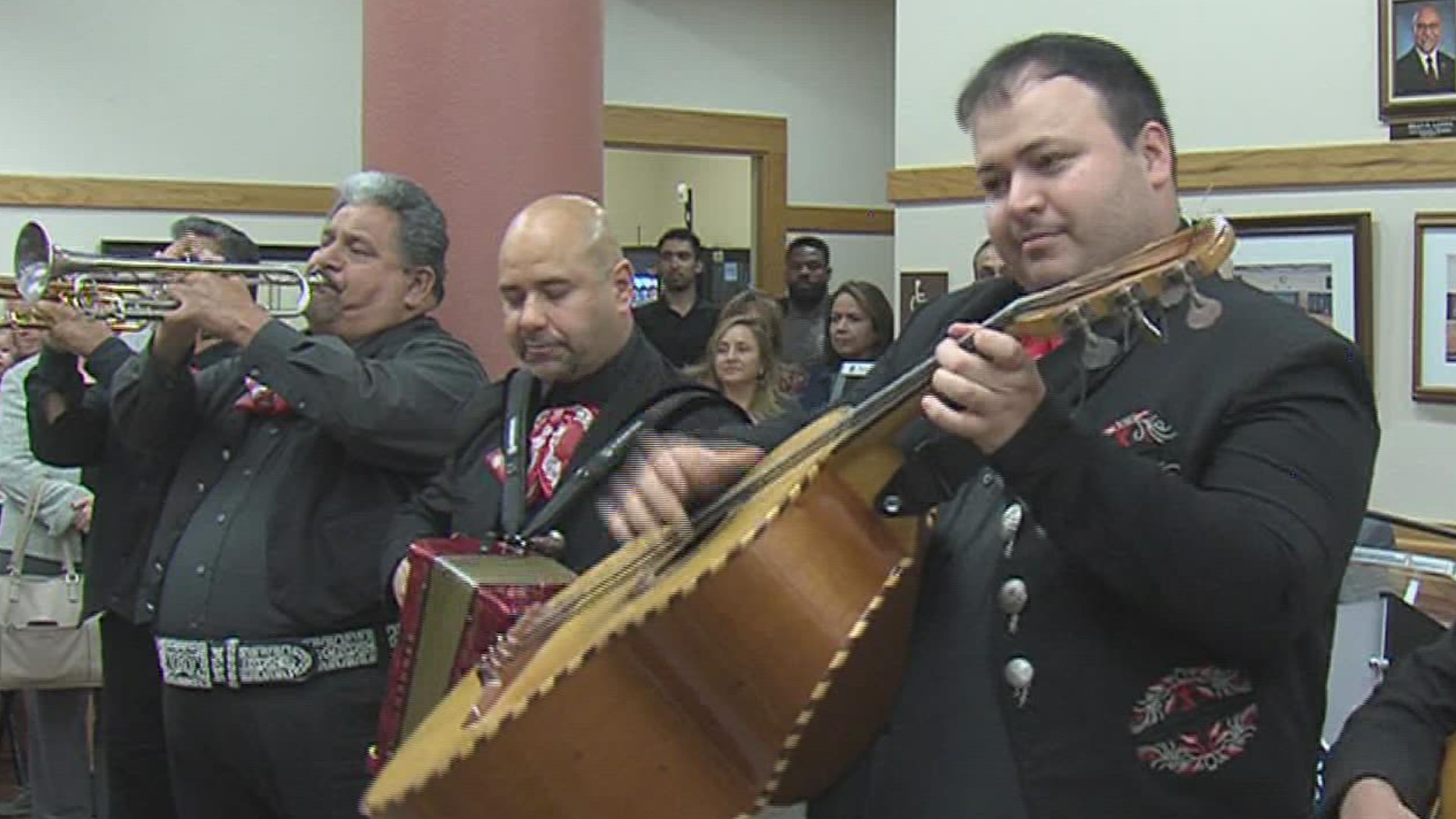 Mariachis were on-hand to help city officials celebrate the Sparkling City by the Sea's founding.