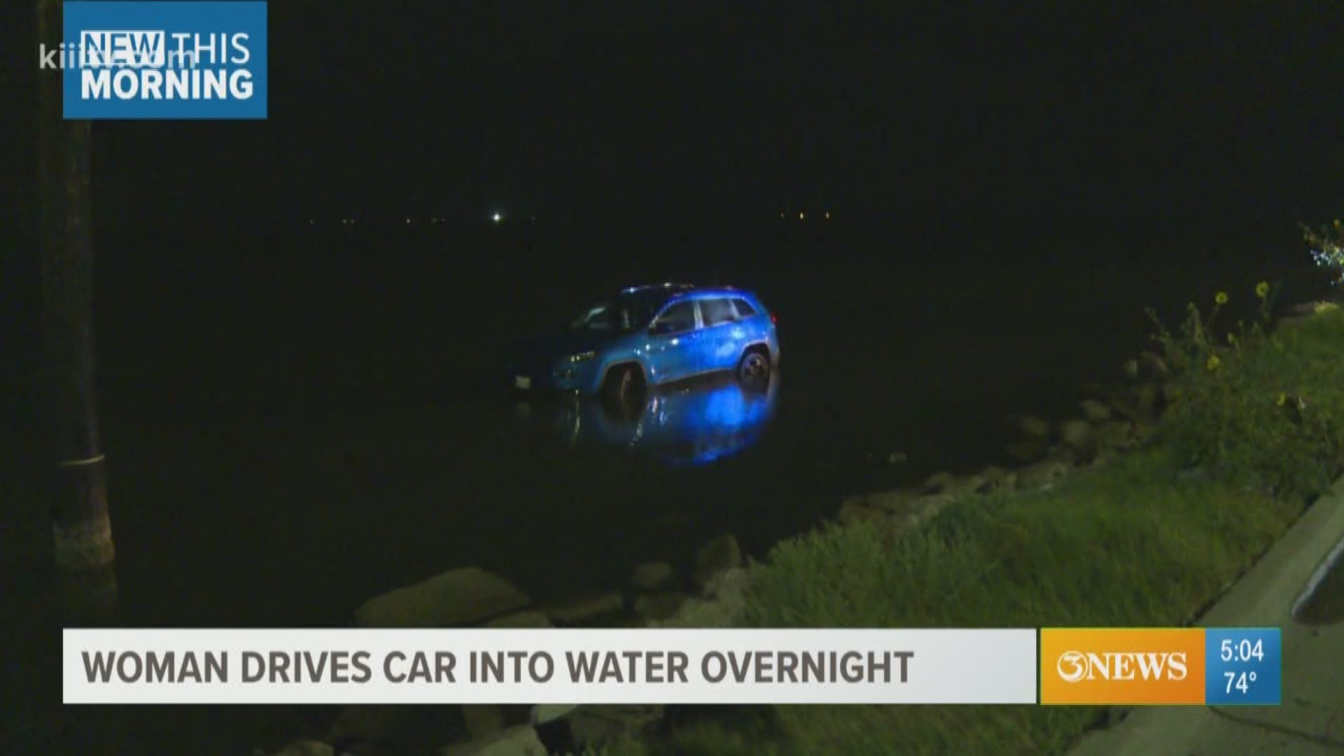 The woman was attempting to make a turn too fast and ended up putting her car into the water.