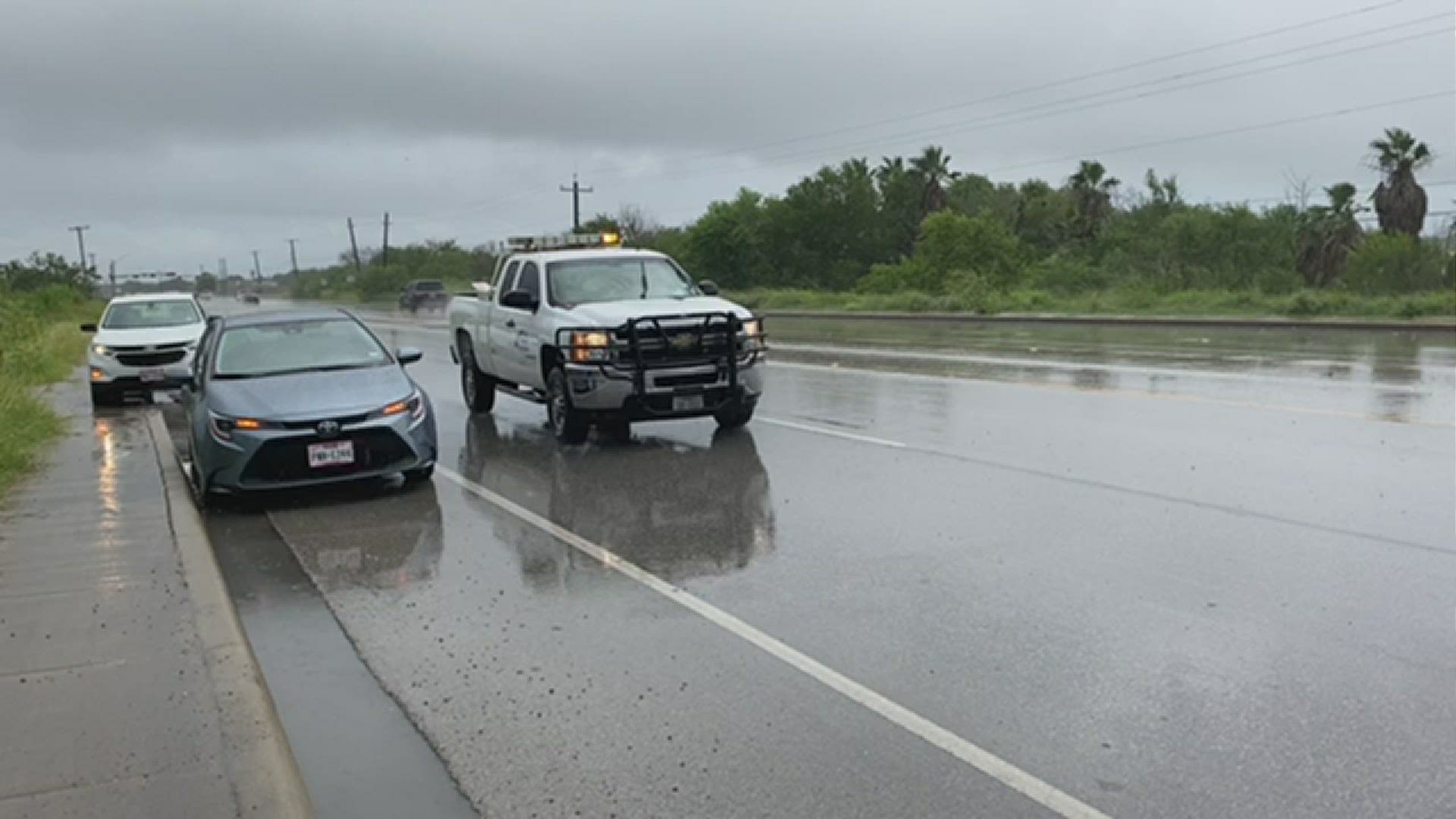 Oso Creek has gone over the road at Weber.