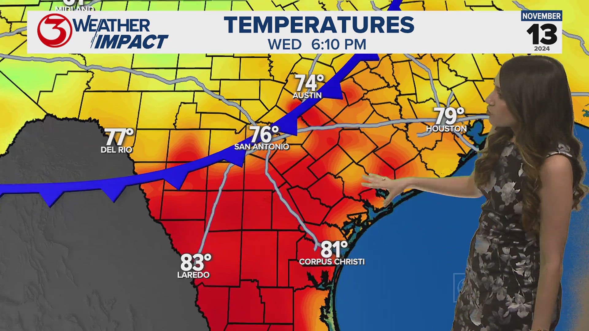 Temperatures Friday morning start in the upper 40s and low 50s across the Coastal Bend. By next week, we'll be back to waking up in the 70s.