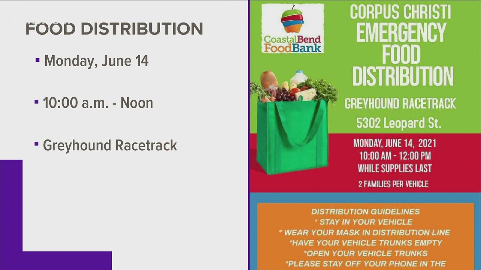The emergency food distribution will take place at the Greyhound Race Track.