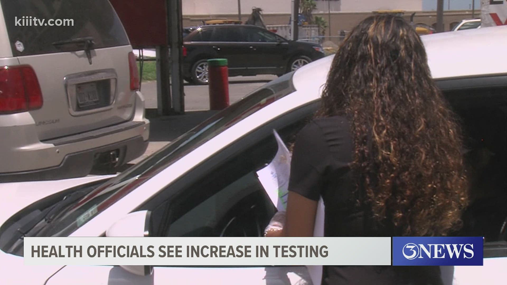 There was a long line at a testing facility near the intersection of Airline and SPID on Sunday. Staff members say they have seen an uptick over the last week.