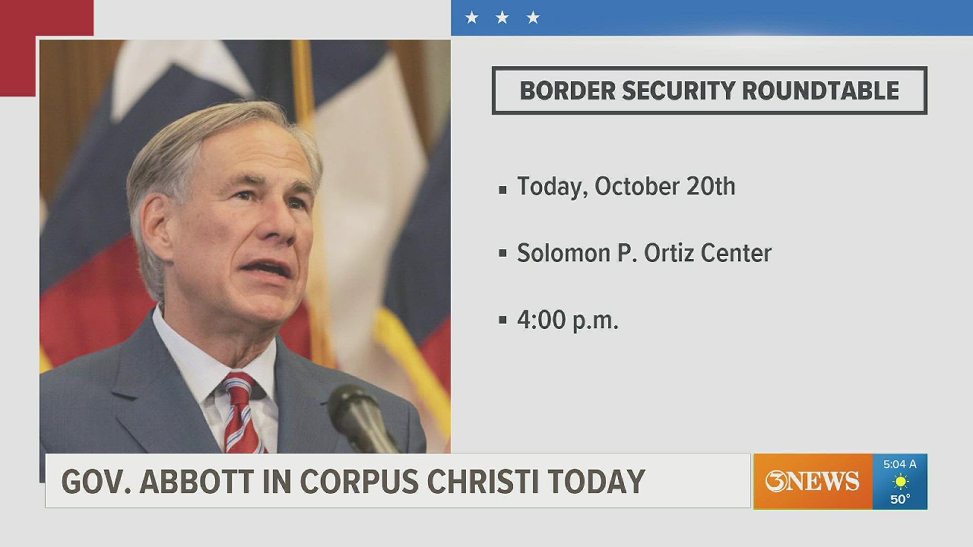 Abbott will hold the discussion at the Solomon Ortiz Center Thursday afternoon.