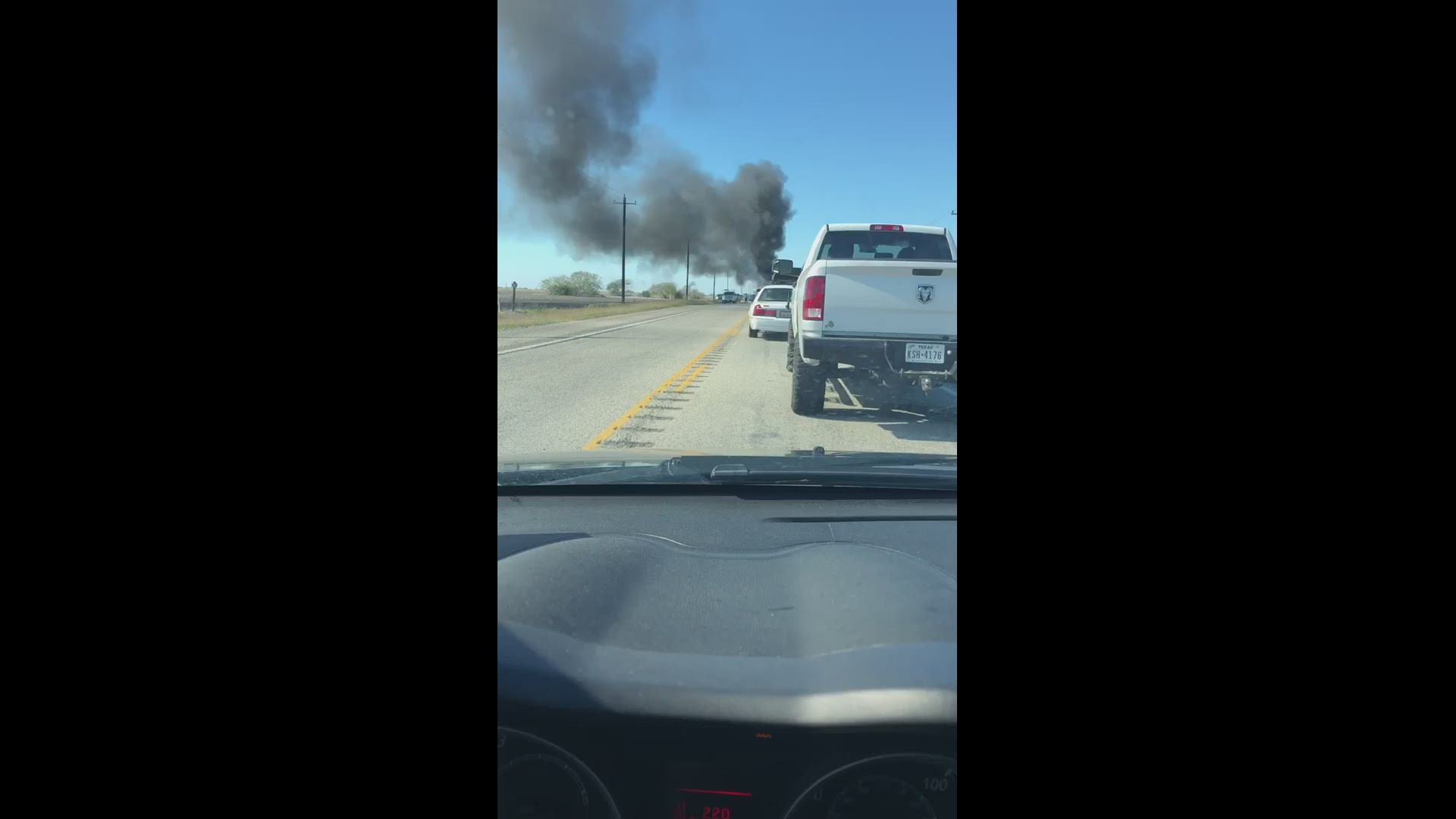 Two vehicles collided and went up in flames near FM 665 and County Road 61 on Sunday afternoon.