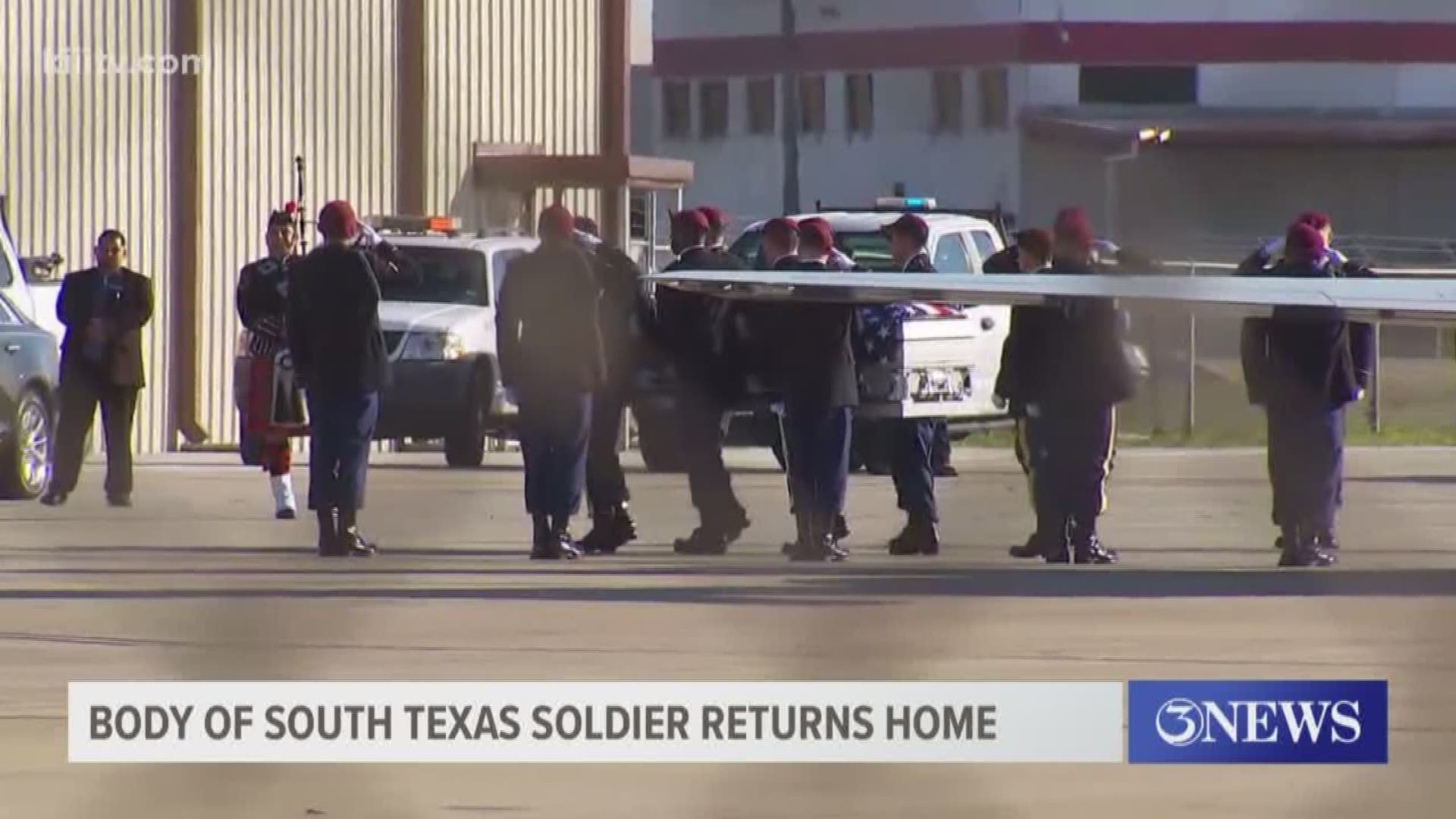 The body of a soldier killed by a roadside bomb in Afghanistan in early January arrived home in South Texas.