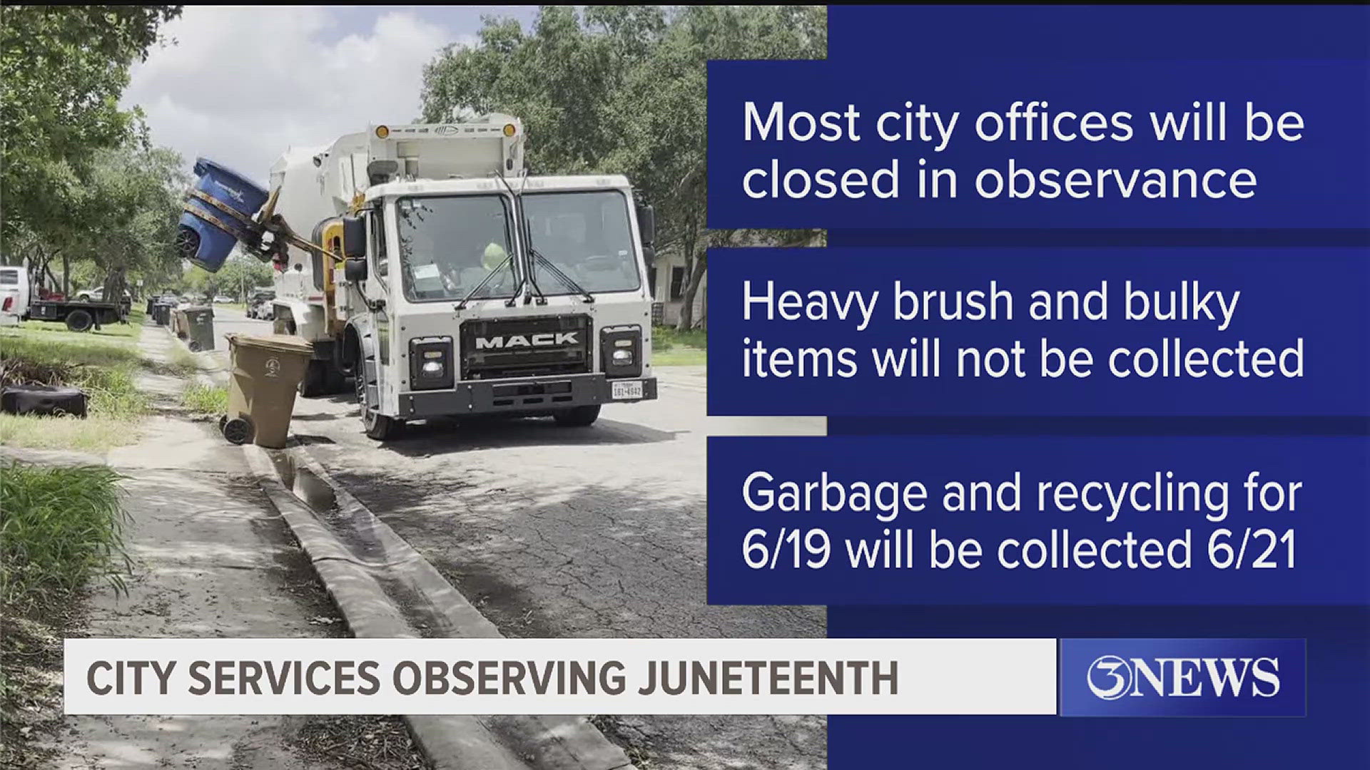 The City of Corpus Christi will be shutting down most of their offices and some of their services tomorrow in celebration of the Juneteenth holiday.