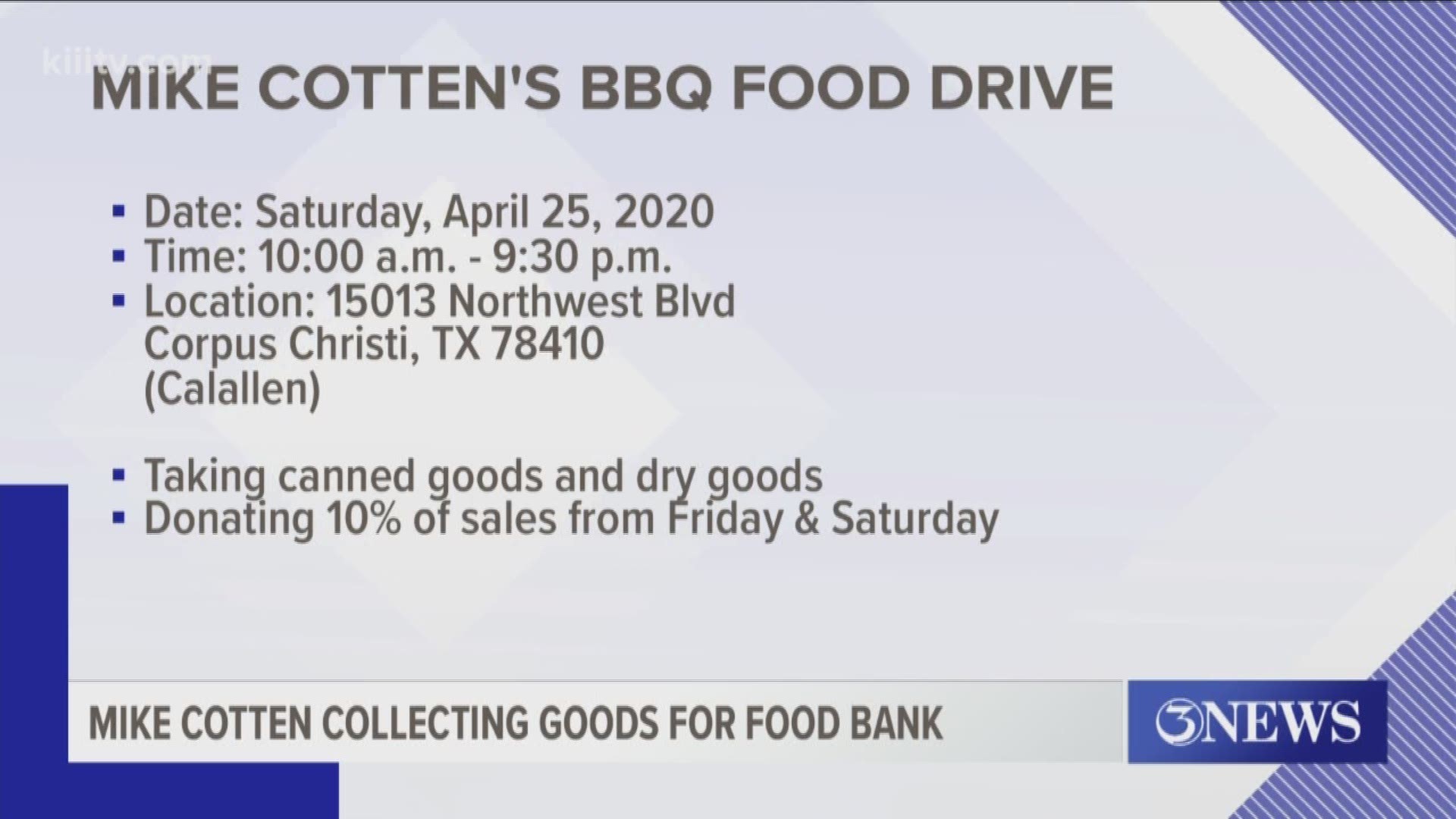 Mike Cotten’s BBQ in Calallen will be accepting donations Friday and Saturday.