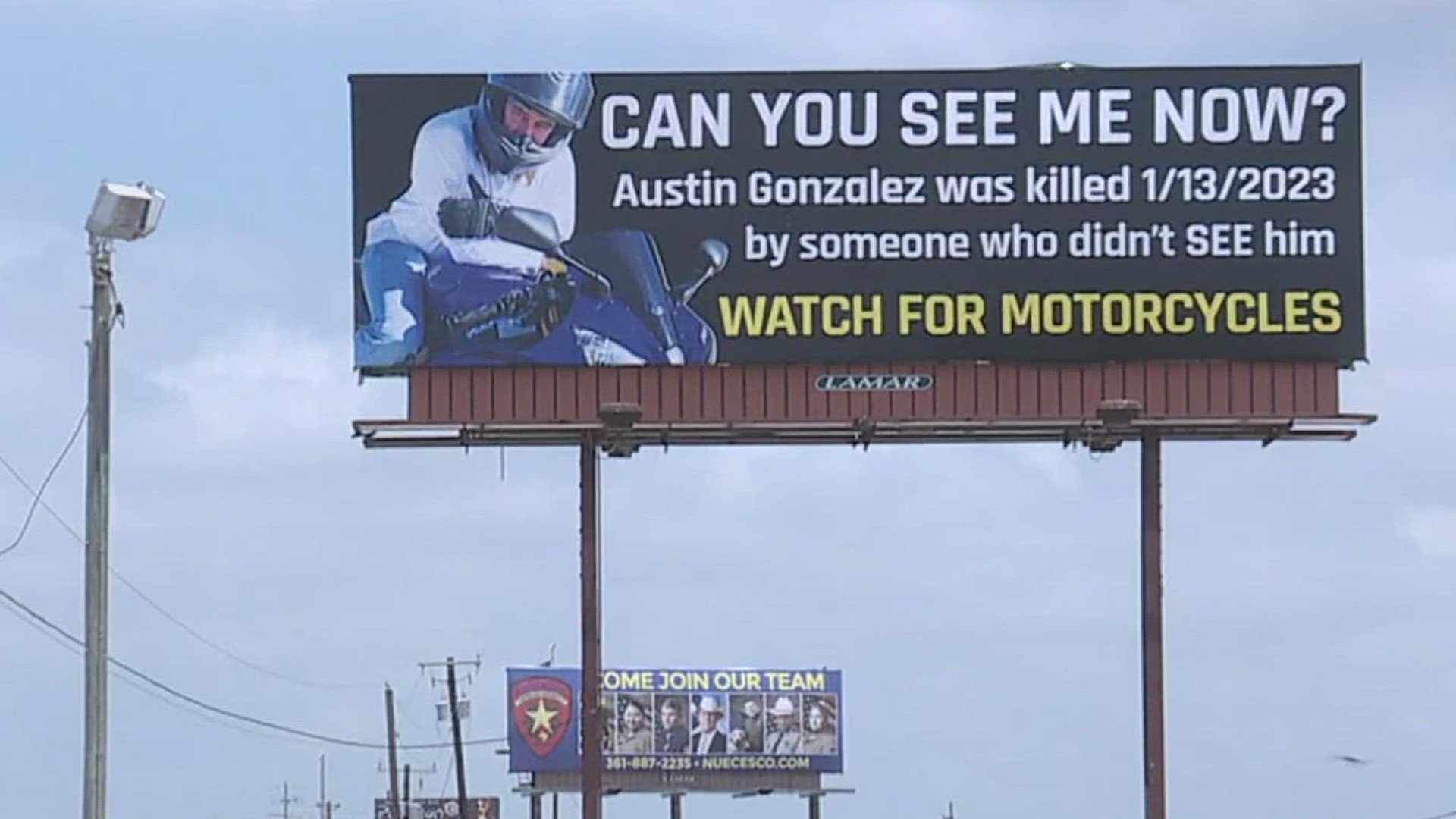 Since his passing, Austin's family has worked relentlessly to build motorcycle awareness by placing signs with his memory across the city.