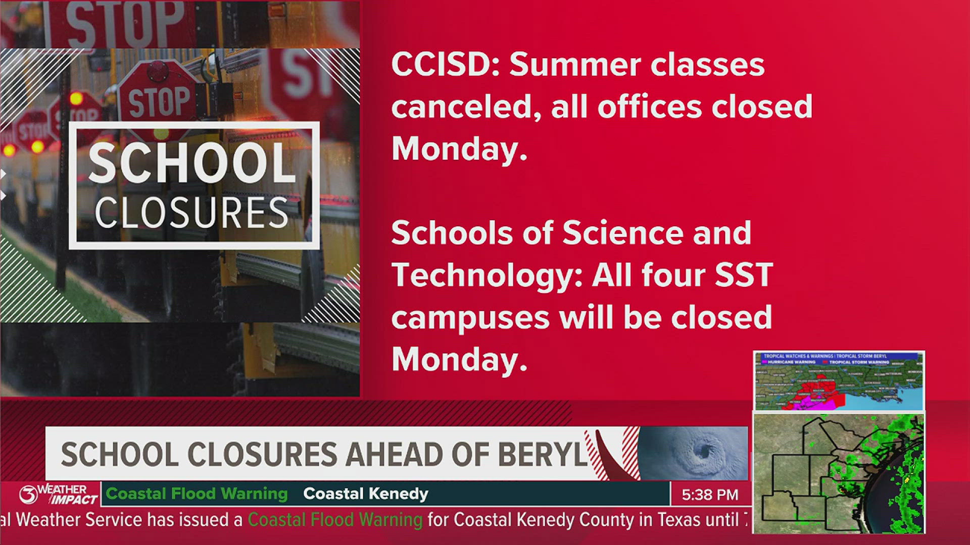 Here's the latest on school and business closings ahead of Beryl.