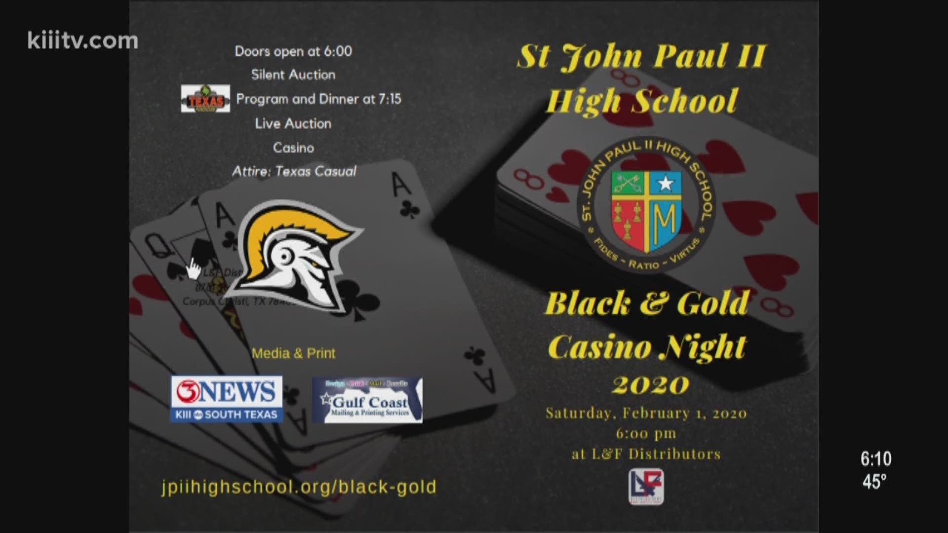 The annual Black and Gold Casino Night fundraiser along with an open house for John Paul II High School and Bishop Garriga Middle School is coming up.