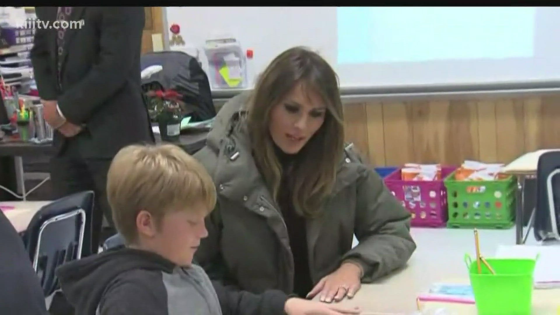 During their visit to areas of the Coastal Bend that were hit hard by Hurricane Harvey, First Lady Melania Trump and Second Lady Karen Pence stopped at Charlie Marshall Elementary School in Aransas Pass.