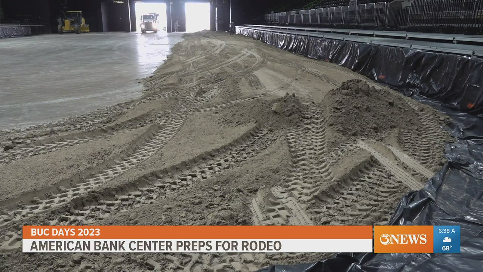 Dirt was laid in the arena Tuesday and shops are already being set up in Treasure Island.