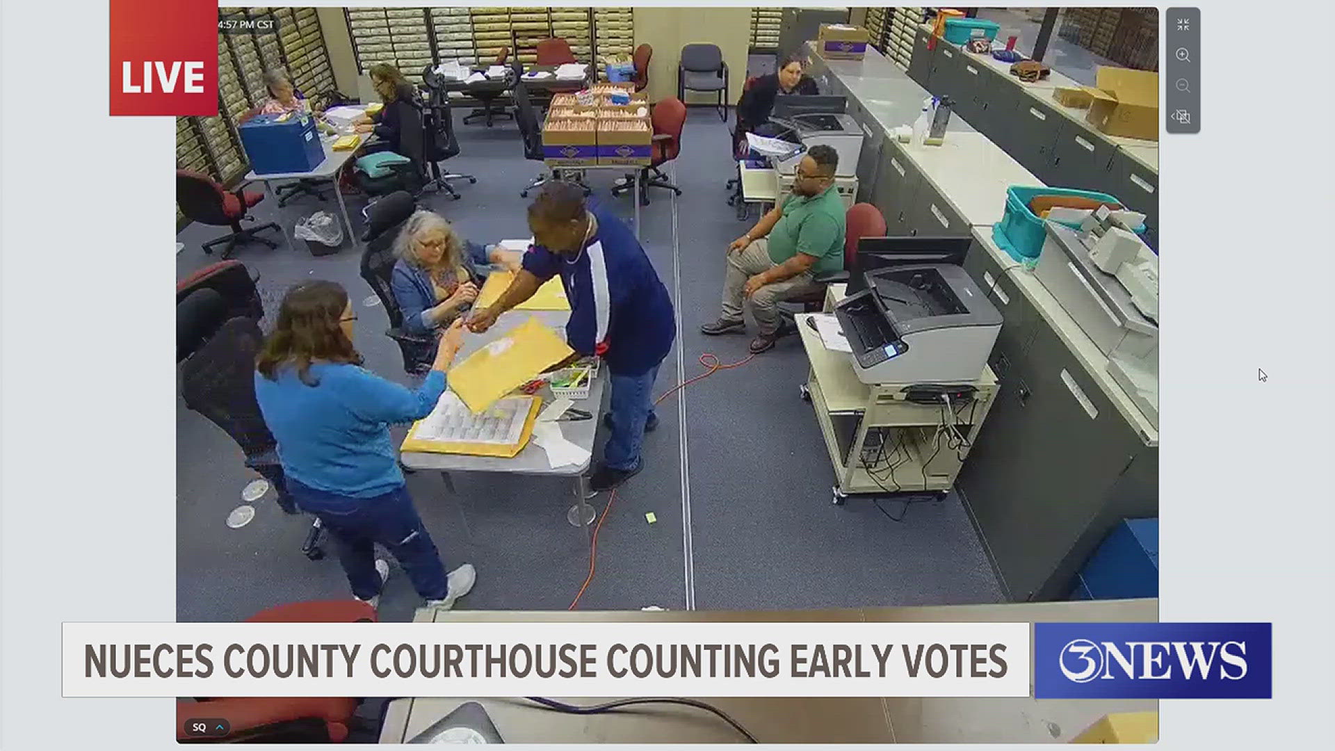 And now from the Nueces County Courthouse where you can see this live look of local volunteers who are already counting early votes on this Election Day.