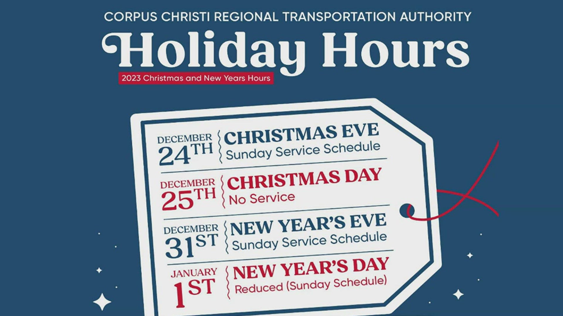 Busses will NOT be running on Christmas Day.