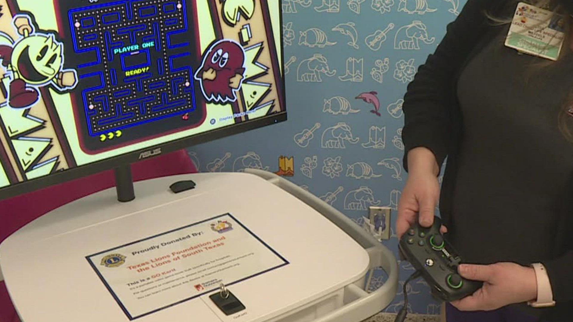 The hospital received four gaming kiosks that serve to help the children distract themselves from why they’re at the hospital in the first place.