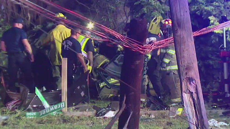 Two dead after hit-and-run driver fleeing scene of crash hit pole, fence on Carroll Ln., police say